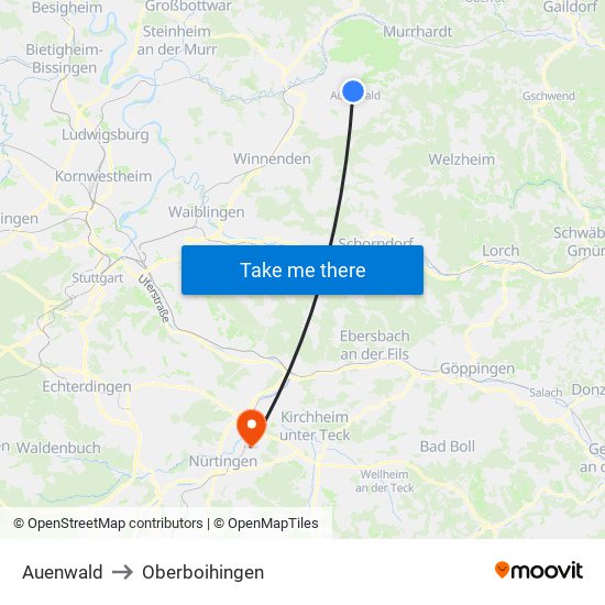 Auenwald to Oberboihingen map