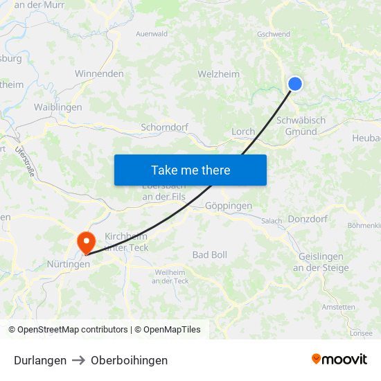 Durlangen to Oberboihingen map