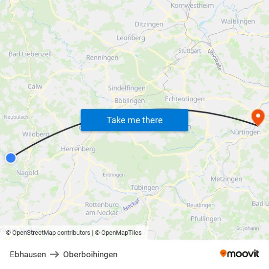 Ebhausen to Oberboihingen map