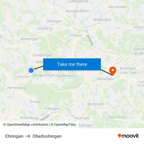 Ehningen to Oberboihingen map