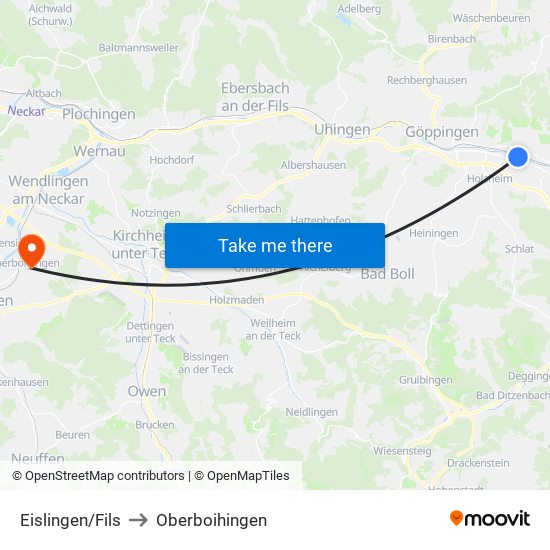 Eislingen/Fils to Oberboihingen map