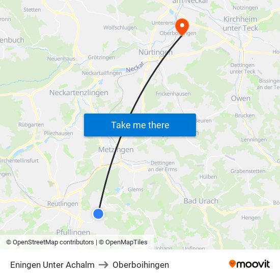 Eningen Unter Achalm to Oberboihingen map