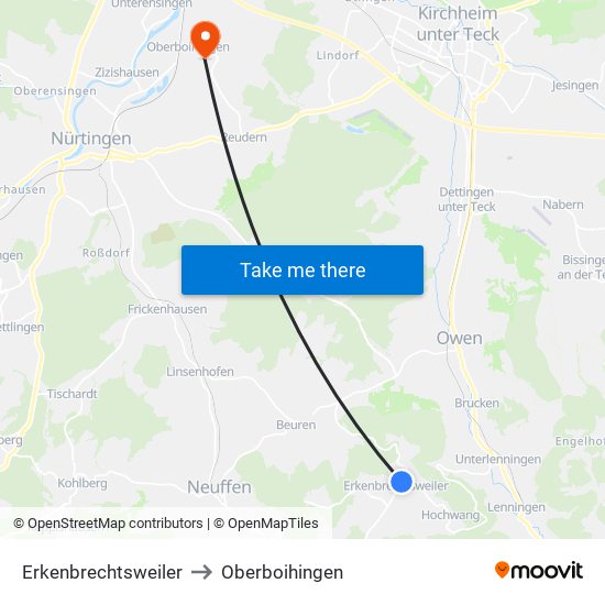 Erkenbrechtsweiler to Oberboihingen map