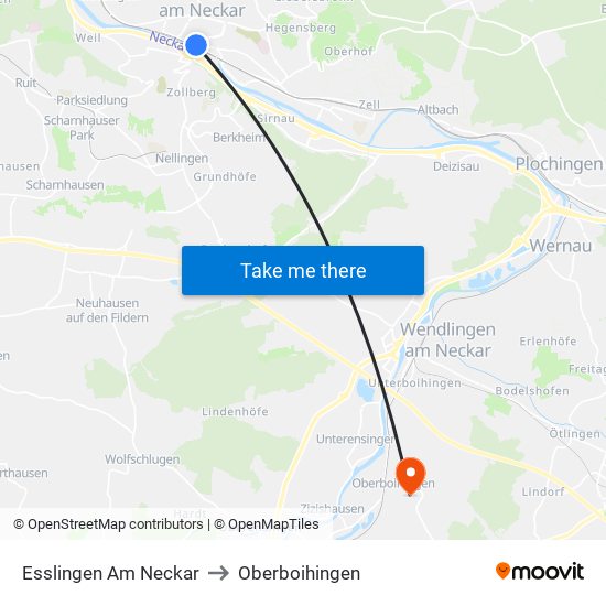 Esslingen Am Neckar to Oberboihingen map