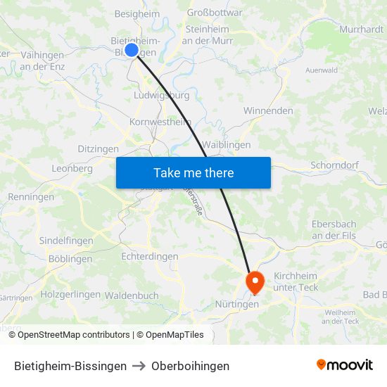 Bietigheim-Bissingen to Oberboihingen map
