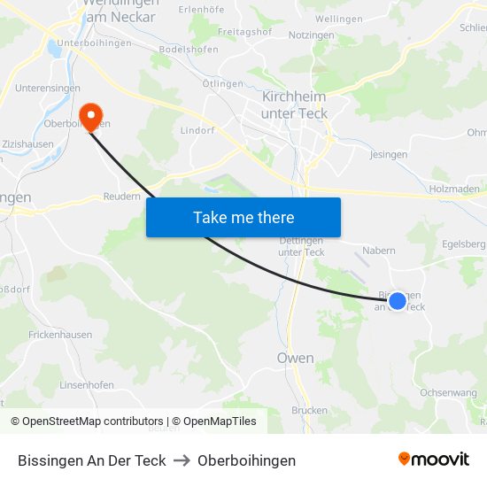 Bissingen An Der Teck to Oberboihingen map