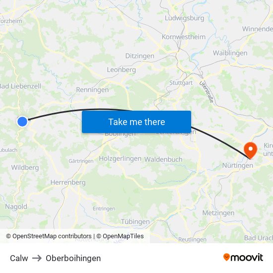 Calw to Oberboihingen map