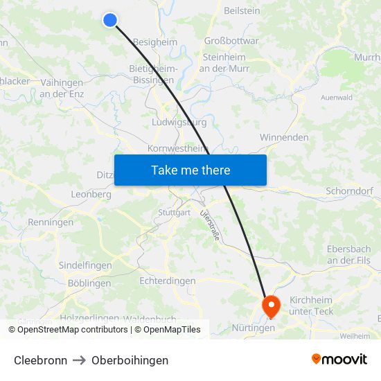 Cleebronn to Oberboihingen map