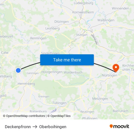 Deckenpfronn to Oberboihingen map