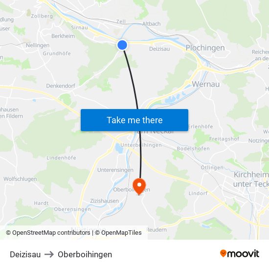 Deizisau to Oberboihingen map
