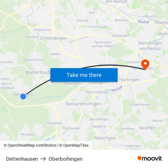 Dettenhausen to Oberboihingen map