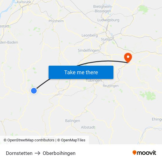 Dornstetten to Oberboihingen map