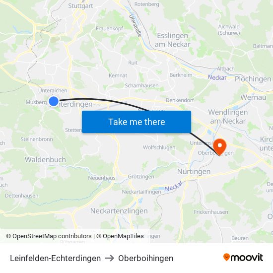 Leinfelden-Echterdingen to Oberboihingen map