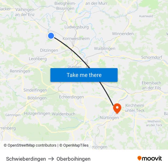 Schwieberdingen to Oberboihingen map