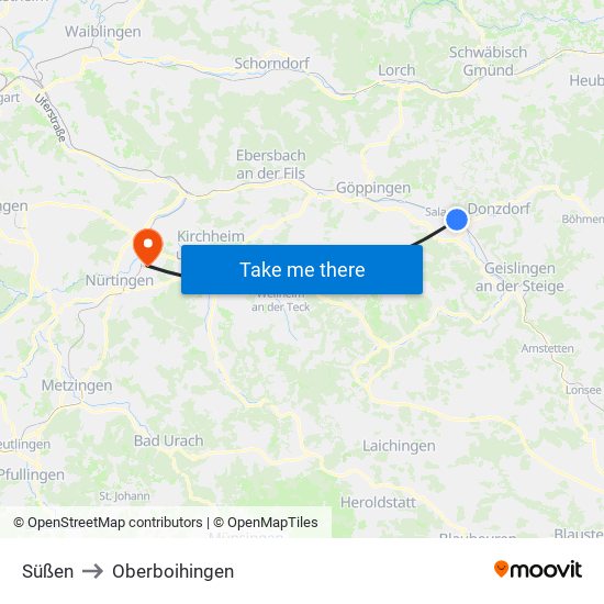 Süßen to Oberboihingen map