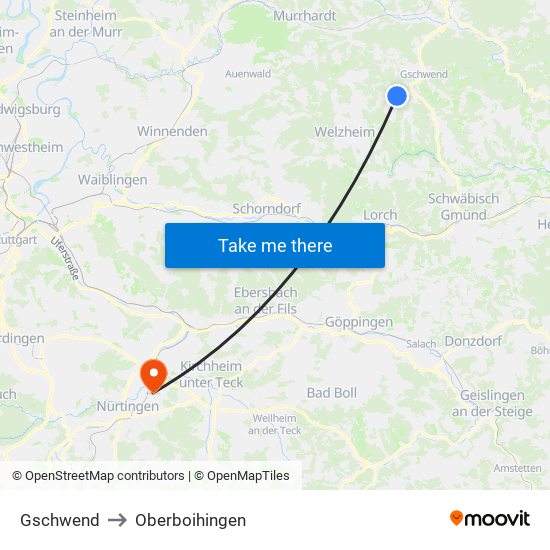 Gschwend to Oberboihingen map