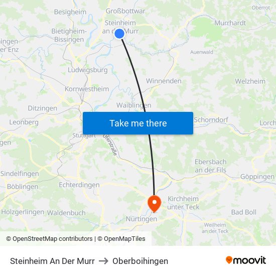 Steinheim An Der Murr to Oberboihingen map