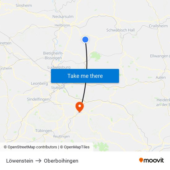 Löwenstein to Oberboihingen map