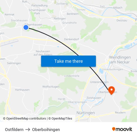 Ostfildern to Oberboihingen map