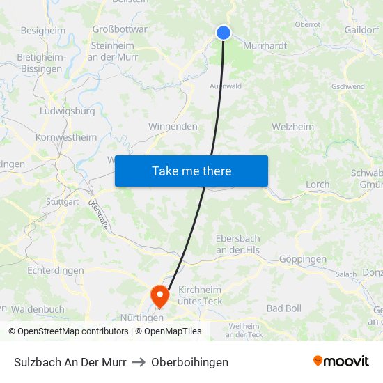 Sulzbach An Der Murr to Oberboihingen map