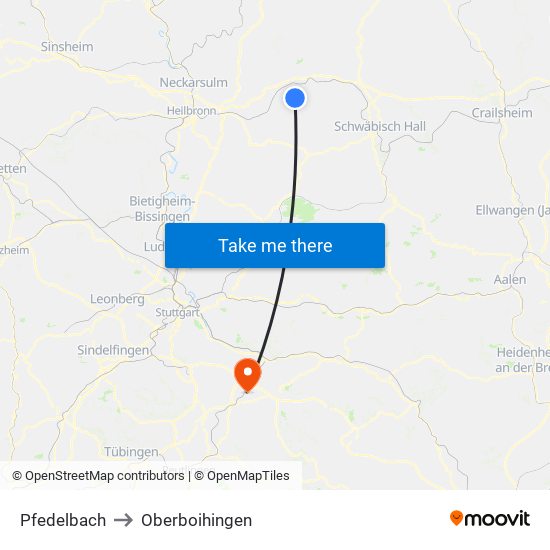 Pfedelbach to Oberboihingen map