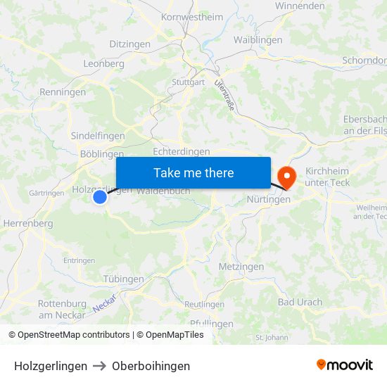 Holzgerlingen to Oberboihingen map