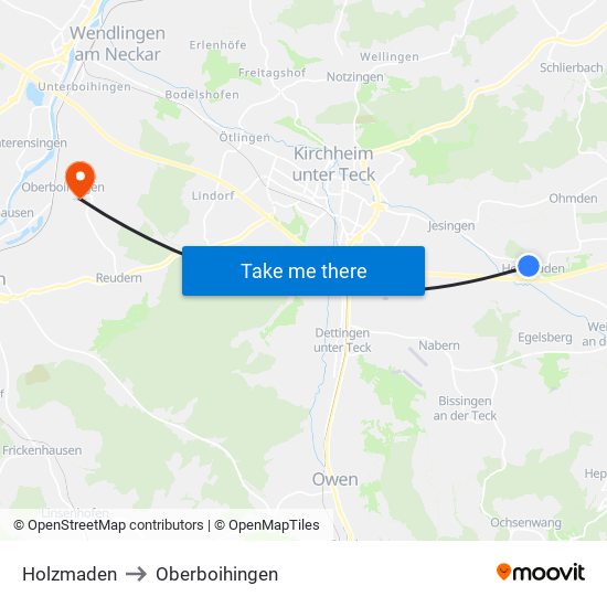 Holzmaden to Oberboihingen map