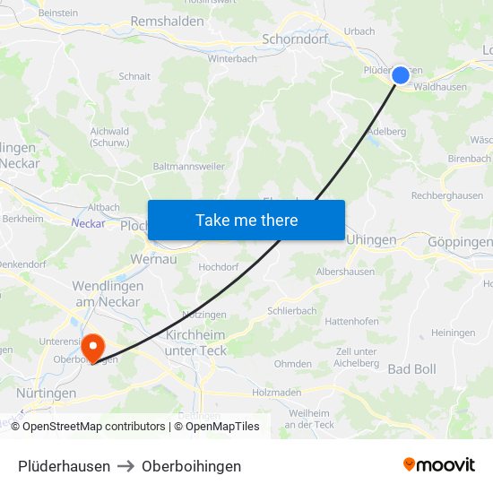 Plüderhausen to Oberboihingen map