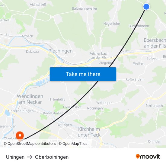 Uhingen to Oberboihingen map