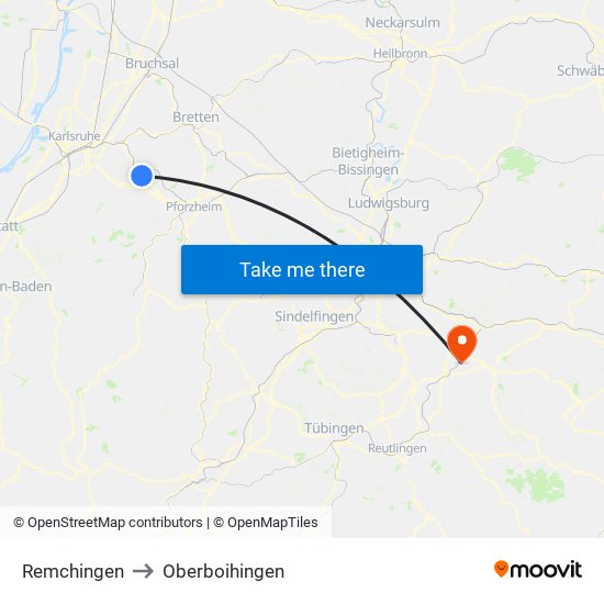 Remchingen to Oberboihingen map