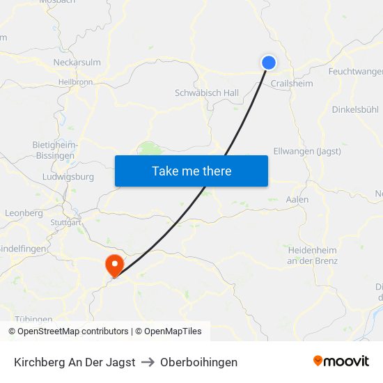 Kirchberg An Der Jagst to Oberboihingen map