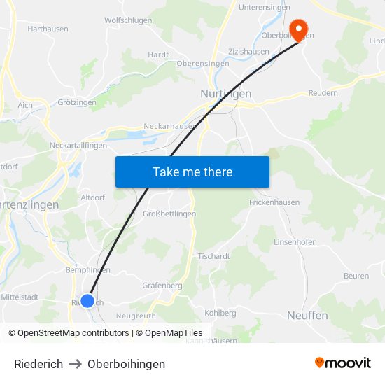 Riederich to Oberboihingen map
