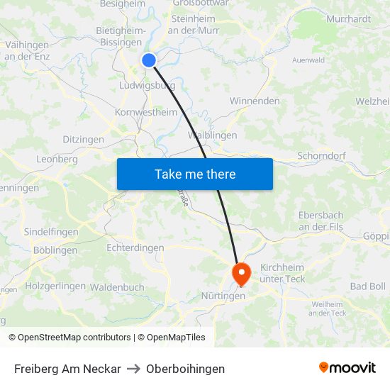 Freiberg Am Neckar to Oberboihingen map