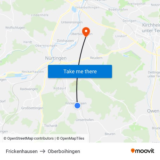 Frickenhausen to Oberboihingen map