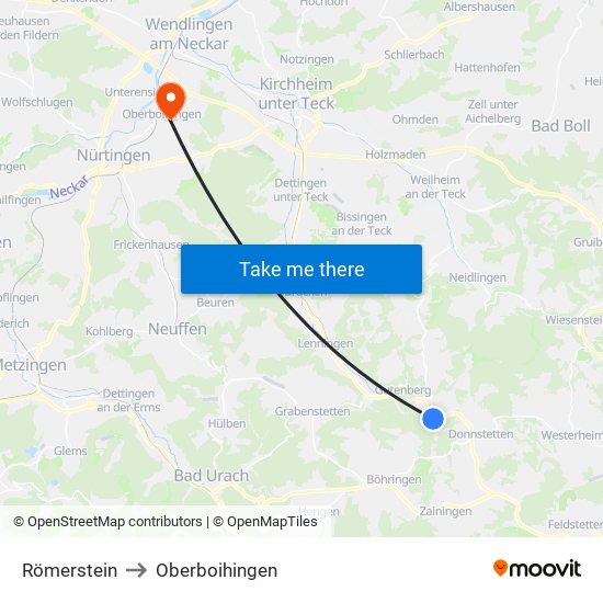 Römerstein to Oberboihingen map