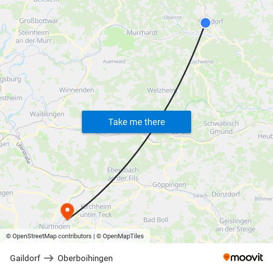 Gaildorf to Oberboihingen map