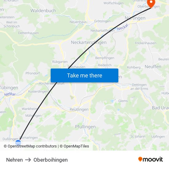 Nehren to Oberboihingen map