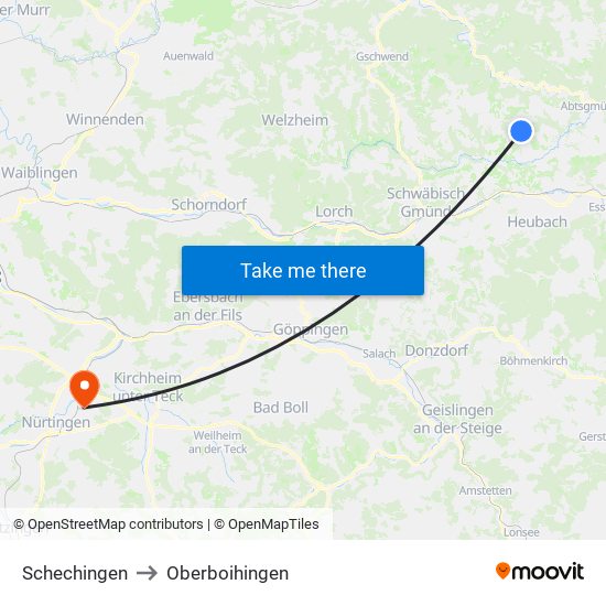 Schechingen to Oberboihingen map