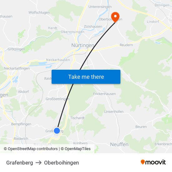 Grafenberg to Oberboihingen map