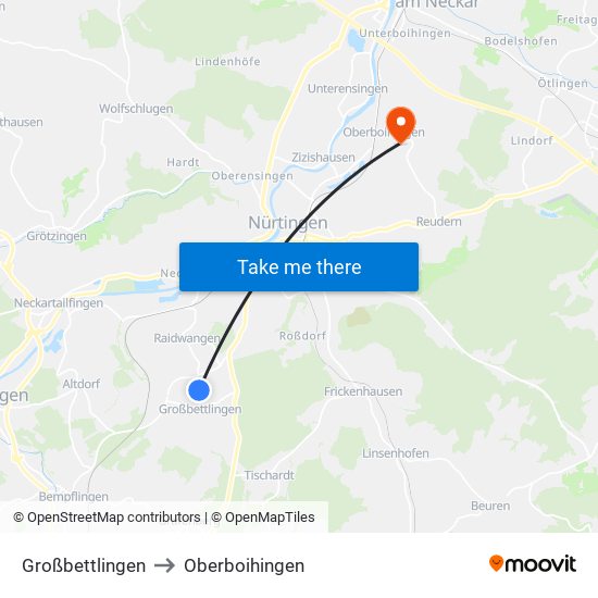 Großbettlingen to Oberboihingen map