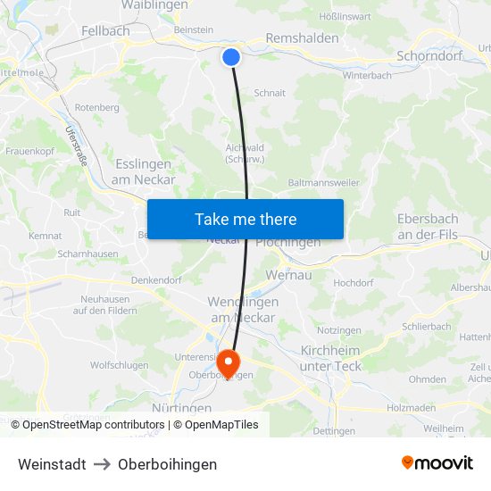 Weinstadt to Oberboihingen map