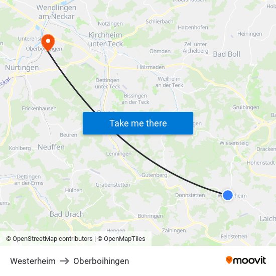 Westerheim to Oberboihingen map