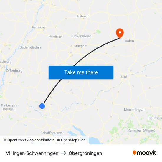 Villingen-Schwenningen to Obergröningen map