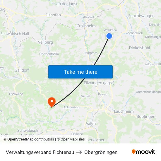 Verwaltungsverband Fichtenau to Obergröningen map