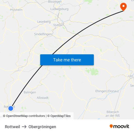 Rottweil to Obergröningen map