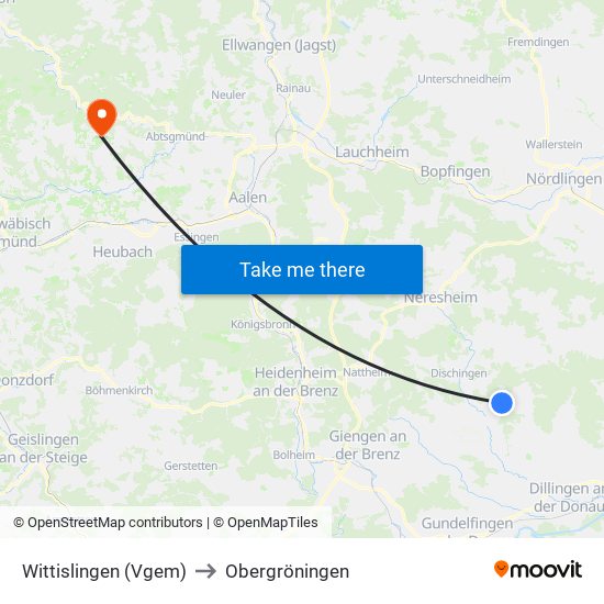 Wittislingen (Vgem) to Obergröningen map