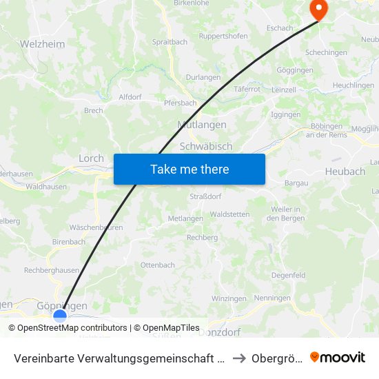 Vereinbarte Verwaltungsgemeinschaft Der Stadt Göppingen to Obergröningen map