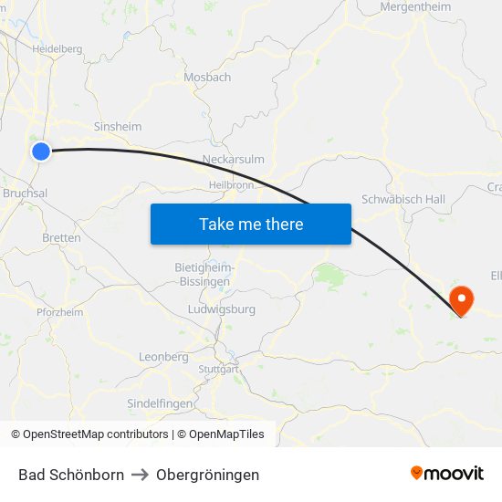Bad Schönborn to Obergröningen map