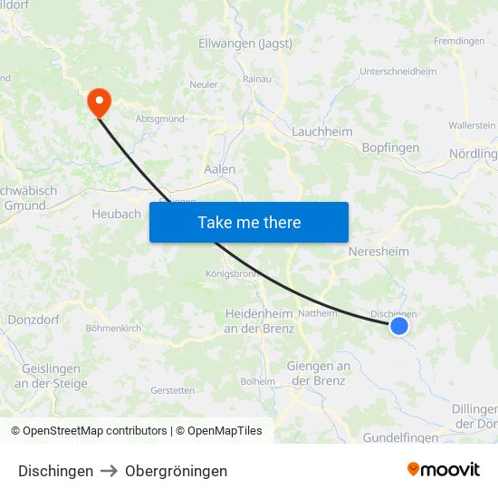 Dischingen to Obergröningen map