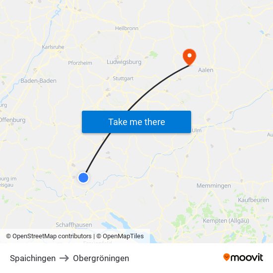 Spaichingen to Obergröningen map